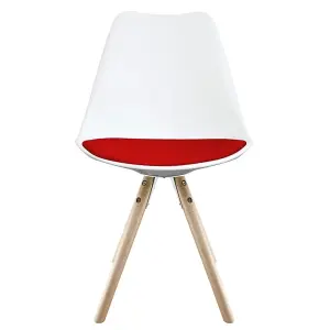 Soho White & Red Plastic Dining Chair with Pyramid Light Wood Legs