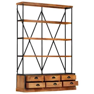 Berkfield 4-Tier Bookcase with 6 Drawers 122x36x181 cm Solid Mango Wood