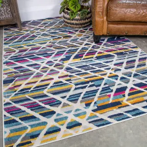 Multicolour Vibrant Striped Geometric Area Rug 160x230cm