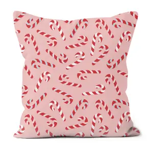 Printed Faux Suede Cushion Christmas Candy Canes 60cm x 60cm