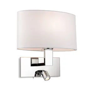 Luminosa Webster Wall Lamp with Adjustable Switched Reading Light Chrome with Oval Cream Shade