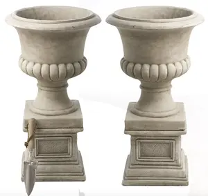 Pair of Classic Stone Garden Urns with Columns