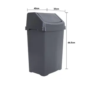 Wham Essentials 50L Swing Top Rubbish Bin Black Black