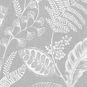 Fresco Artisan Leaf Grey Wallpaper