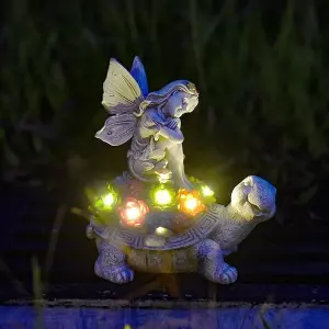 Solar Fairy Tortoise Ornament Garden LED Statue Succulent Decor Stone Effect