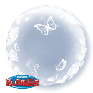 Qualatex 24 Inch Deco Bubble Balloon - Elegant Roses & Butterflies Clear (One Size)