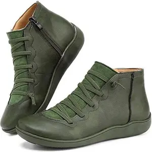 Women Leather Waterproof Orthopedic Vintage Boots Green-UK8