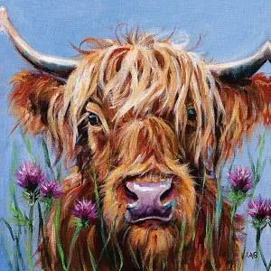 Louise Brown Highlander Framed Canvas Print Blue/Brown (30cm x 30cm)