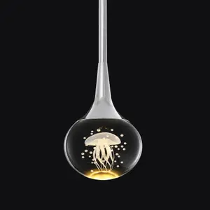 Garwarm Chrome Crystal Jellyfish LED Pendant Light with Metal Rod