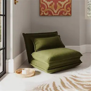 Dunelm Jackson Foldable Single Sofa Bed, Moroccan, Green, Olive, Fabric/Velvet