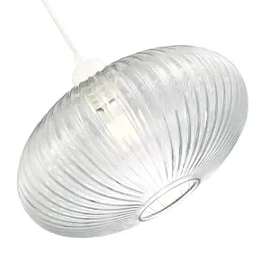 Modern Designer Clear Transparent Line Ribbed Glass Oval Pendant Lamp Shade