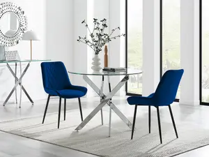 Furniturebox UK Novara 100cm Round  Dining Table and 2 Navy Pesaro Black Leg Chairs