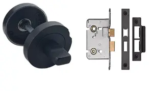 Golden Grace Indiana Style Modern Matt Black Finish Lever Latch Door Handles on Rose Internal Packs (Bathroom Set Incl. Hinges)