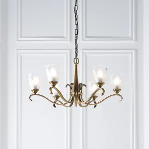 Luminosa Columbia 6 Light Multi Arm Ceiling Pendant Chandelier Antique Brass, Glass, E14