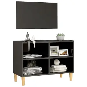 Berkfield TV Cabinet with Solid Wood Legs High Gloss Grey 69.5x30x50 cm