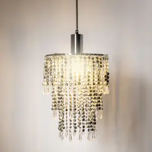 CGC Large Chandelier Light Shade for Ceiling Pendant Light Easy Fit Crystal Lamp Shade Lampshade Diameter 22 cm 3 Tier Silver