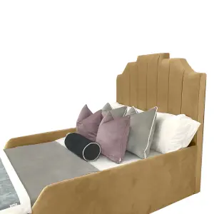 Arnold Kids Bed Gaslift Ottoman Plush Velvet with Safety Siderails- Beige