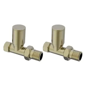 Right Radiators Brushed Brass Round Head Straight Towel Rail Radiator Valves 1/2" x15mm Pair