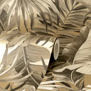 Maui Leaf Wallpaper Gold Fine Decor FD42853