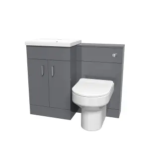 Nes Home Grey Vanity Basin Cabinet, WC Unit & Comfort Back To Wall Toilet