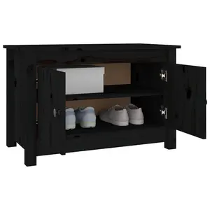 Berkfield Shoe Cabinet Black 70x38x45.5 cm Solid Wood Pine