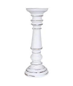 Rustic Antique Carved Wooden Pillar Church Candle Holder White Light, Large 31cm High