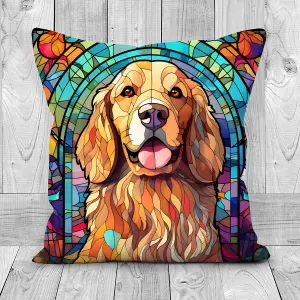 Faux Suede Cushion Golden Retriever Dog Stained Glass Effect Print 45cm x 45cm