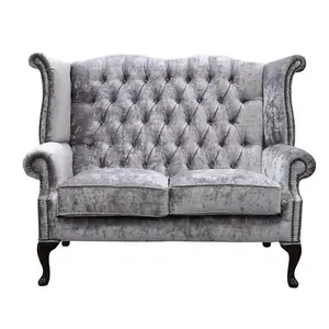 Chesterfield Original 2 Seater High Back Sofa Modena Lavender Velvet Fabric In Queen Anne Style