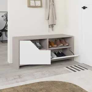 Decortie Modern Nexus Shoe Cabinet Mocha Grey, White 105(W) 2-Door Storage and Open Shelf Space Saver Engineered Wood Hallway