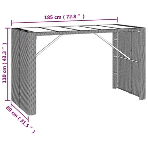 Berkfield Bar Table with Glass Top Brown 185x80x110 cm Poly Rattan