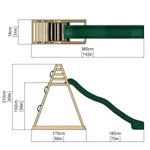 Rebo Children's Wooden Free Standing 10ft Kids Water Slide with Den - Green