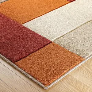 Modern Geometric Easy to Clean Orange Dining Room Rug-80cm X 150cm