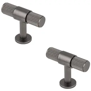 2 PACK - Lined Reeded T Shape Pull Handle - 50 x 13mm - Anthracite Grey Cabinet Handle