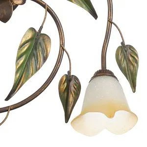 Luminosa Miranda 5 Light Multi Arm Semi Flush Ceiling Lamp, Antique Gold, Glass Shades