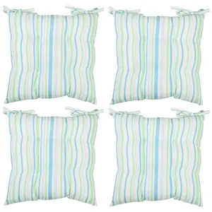 Set of 4 Blue Striped Cotton Indoor Outdoor Garden Furniture Dining Chair Seat Pad Cushions