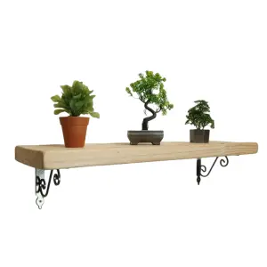 Solid Wood Handmade Rustical Shelf Unprimed 145mm 6 inch with Silver Metal Bracket WOZ Length of 70cm