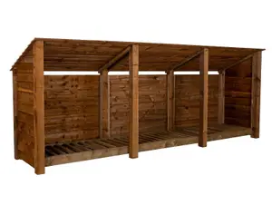 Wooden log store (roof sloping back) W-335cm, H-126cm, D-88cm - brown finish