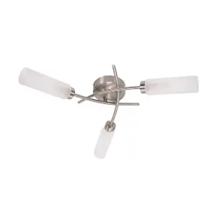 ValueLights Maya 3 Way Curved Cross Over Design Brushed Chrome Ceiling Light Fitting for Living Room Hallway - LED Bulbs Included