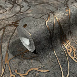 Galerie The New Design Book Metallic Black/Copper Graphic Swirls Wallpaper Roll