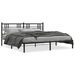 Berkfield Metal Bed Frame without Mattress with Headboard Black 200x200cm