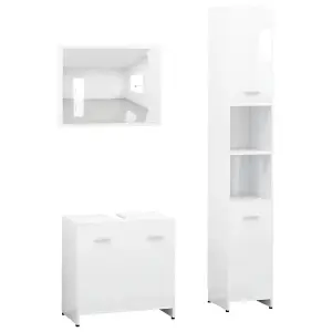 Berkfield 3 Piece Bathroom Furniture Set High Gloss White Engineered Wood