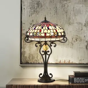 BELOFAY Handmade Stained Glass Tiffany Style Table Lamp with Bronze Lamp Base for Livingroom (16 " Wide)