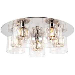 Flush Ceiling Mount Light Chrome Crystal Chandelier Round Modern Bulb Pendant