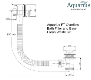 Aquarius FT Overflow Bath Filler and Easy Clean Waste Kit Brushed Brass