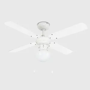 ValueLights White 42" Modern Ceiling Fan With Light And Beech White Reversible Blades