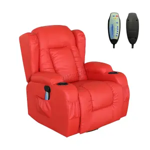 WestWood 8 Point Leather Massage Cinema Recliner Sofa Heated Swivel Rocking Chair Red