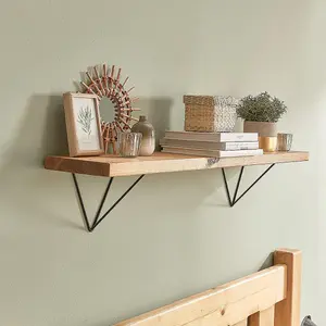 Rustic Wooden Shelf with Pyramid Brackets - 60cm Length