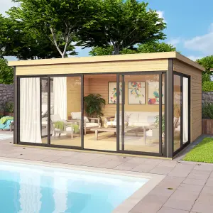 Lasita Norland Domeo 5 Garden Office Summer House - 4.18m x 4.18m - Anthracite Grey Aluminium Sliding Doors - Double Glazed