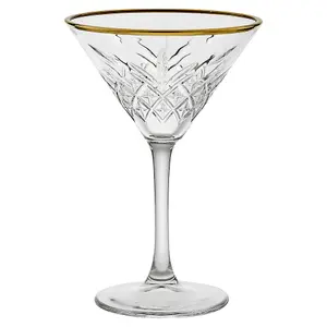 Queensway Home & Dining 17cm Height 4 Pcs Timeless Martini Glass With Gold Rim Tall Party Drinks Glassware Sets