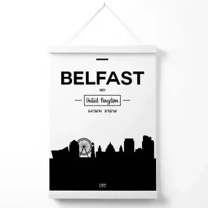 Belfast Black and White City Skyline Poster with Hanger / 33cm / White